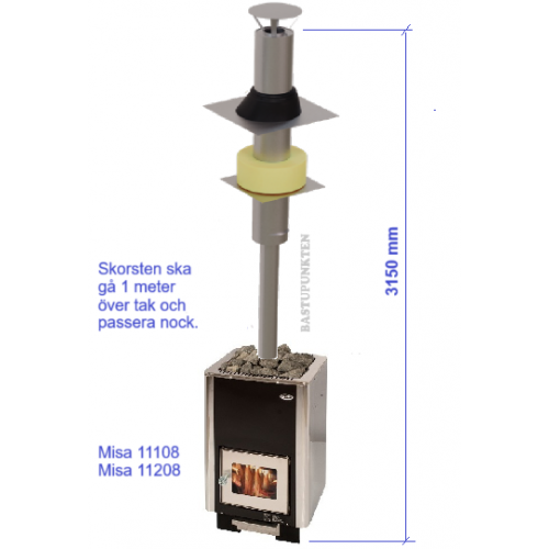 Paket Misa bastuaggregat 11108 med skorsten och keramisk bastusten